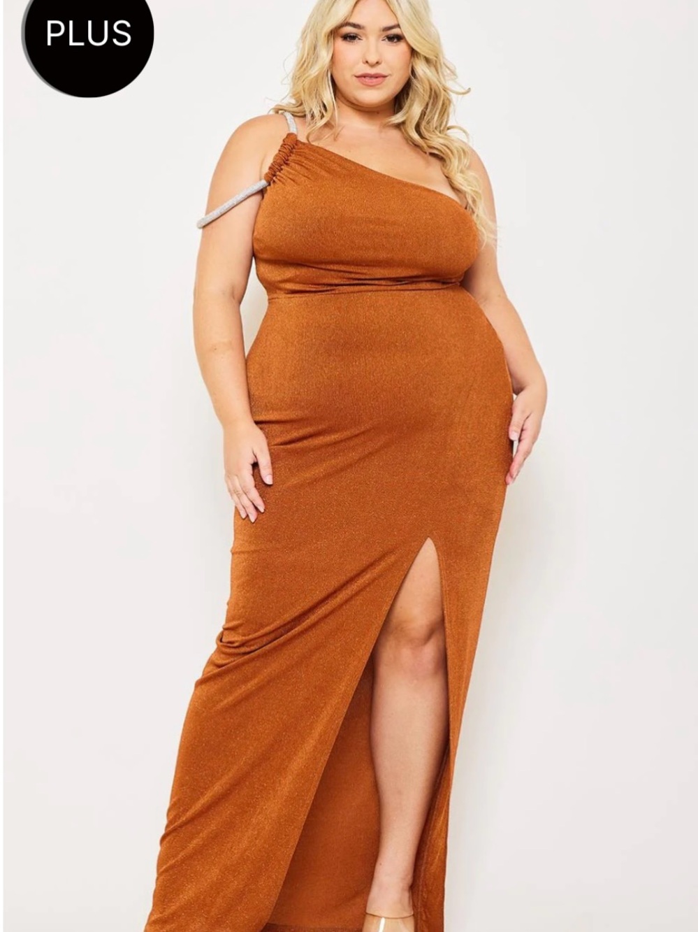 Symphony Plus One-Shoulder Rust-Orange Evening Gown